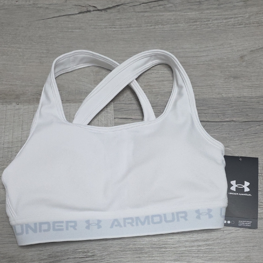 NWT Under Armour Women's Classic White Crossback Mid Sports Bra- Size Small